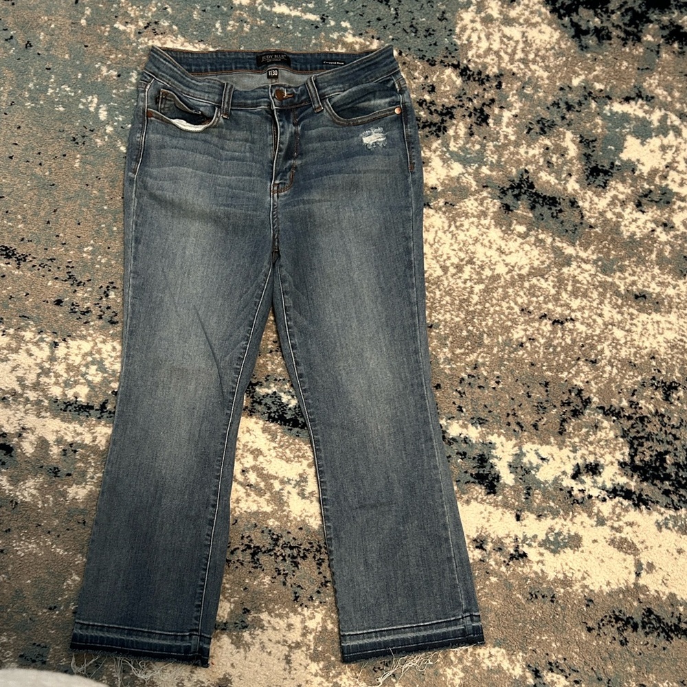 Judy Blue Released Hem Medium Blue Cropped Boot Cut Jeans
